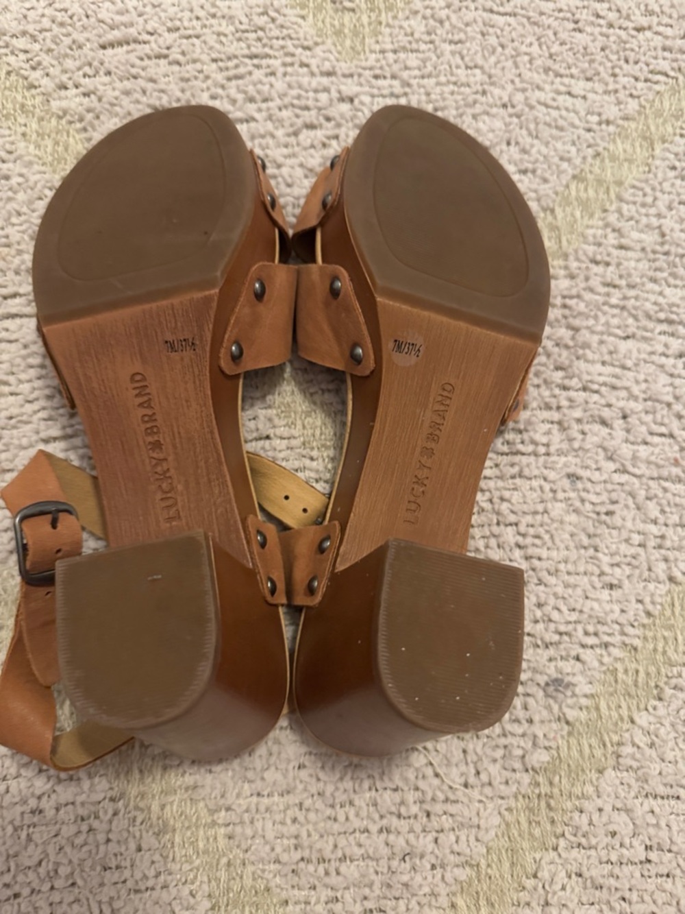 Lucky Brand Brown Leather Wedge Sandals Ankle Strap Boho Size 7M - Picture 6 of 6